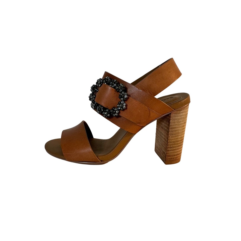 See By Chloe Leather Slingback Sandals Size 38 7.5 US Brown Crystal Buckle